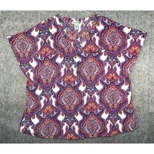 Catherines Women's Top Size 3X Pink Blue Paisley Boho Flowy